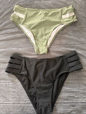 SHEIN Olive Green and Black High-Waist Bikini Bottoms